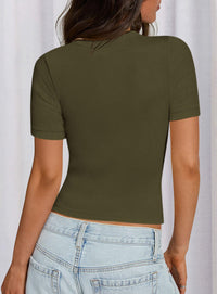 PRETTYGARDEN Women Summer Crew Neck Short Sleeve Tops Ribbed Knit Slim Fit Fashion Basic Tee Shirts Casual Going Out Top PRETTYGARDEN