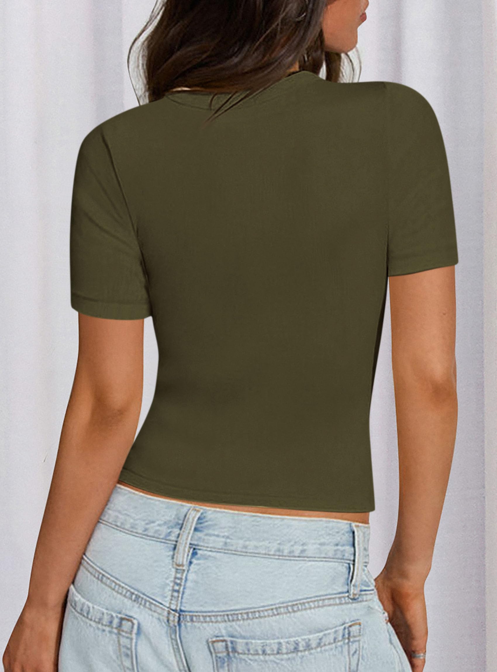 PRETTYGARDEN Women Summer Crew Neck Short Sleeve Tops Ribbed Knit Slim Fit Fashion Basic Tee Shirts Casual Going Out Top PRETTYGARDEN