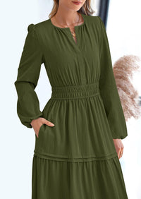 PRETTYGARDEN Women's Elegant Maxi Dresses Long Sleeve V Neck Flowy Pockets Casual Modest Dress Fall Fashion Clothes