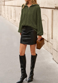 BTFBM Sweaters for Women Fall Fashion Loose Quarter Zip Pullover Collared Long Sleeve Cable Knit Winter Clothes