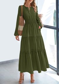 PRETTYGARDEN Women's Elegant Maxi Dresses Long Sleeve V Neck Flowy Pockets Casual Modest Dress Fall Fashion Clothes