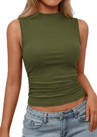 PRETTYGARDEN Tank Top for Women Summer Fashion Clothing Mock Neck Ribbed Knit Slim Fitted Shirts Going Out Tops PRETTYGARDEN
