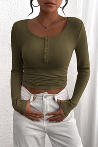 PRETTYGARDEN Women's Spring Fall Long Sleeve Henley T Shirts Button Ribbed Knit Slim Fit Casual Basic Tops Blouse