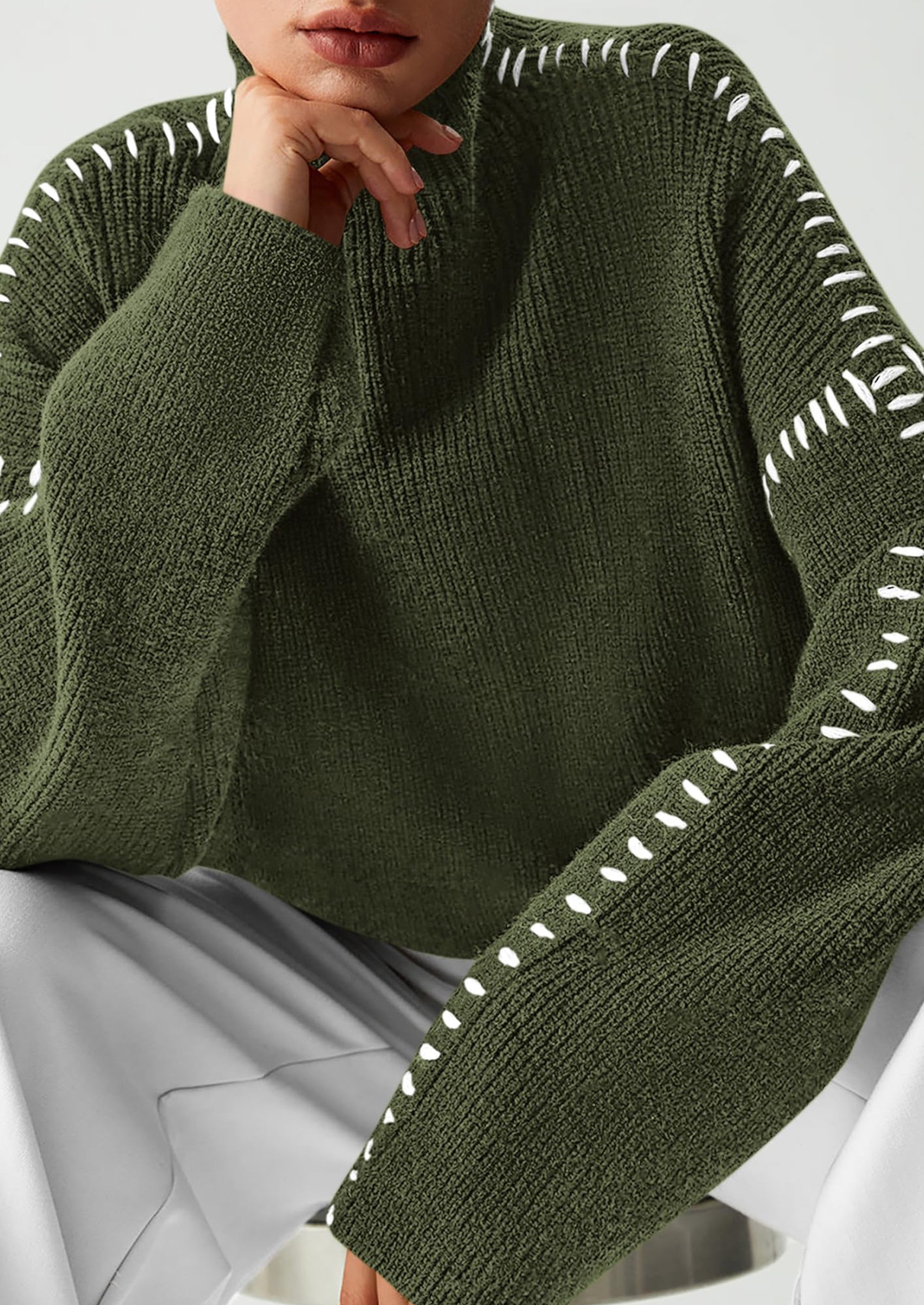 PRETTYGARDEN Women's Chunky Knit Sweaters Fall Long Sleeve Mock Neck Oversized Pullover Tops Winter Fashion Clothes