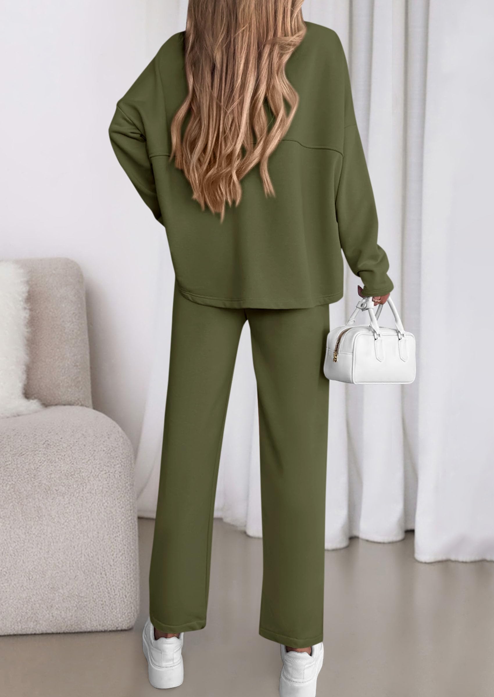 PRETTYGARDEN Womens 2 Piece Matching Lounge Sets Fall Long Sleeve Boatneck Sweatsuit Drawstring Sweatpants Pockets