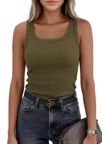 PRETTYGARDEN Womens Summer Tops Spring Cute Sleeveless Scoop Neck Workout Tank Top Casual Ribbed Knit Basic Cami Shirts PRETTYGARDEN