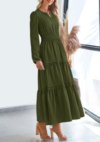 PRETTYGARDEN Women's Elegant Maxi Dresses Long Sleeve V Neck Flowy Pockets Casual Modest Dress Fall Fashion Clothes