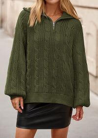 BTFBM Sweaters for Women Fall Fashion Loose Quarter Zip Pullover Collared Long Sleeve Cable Knit Winter Clothes