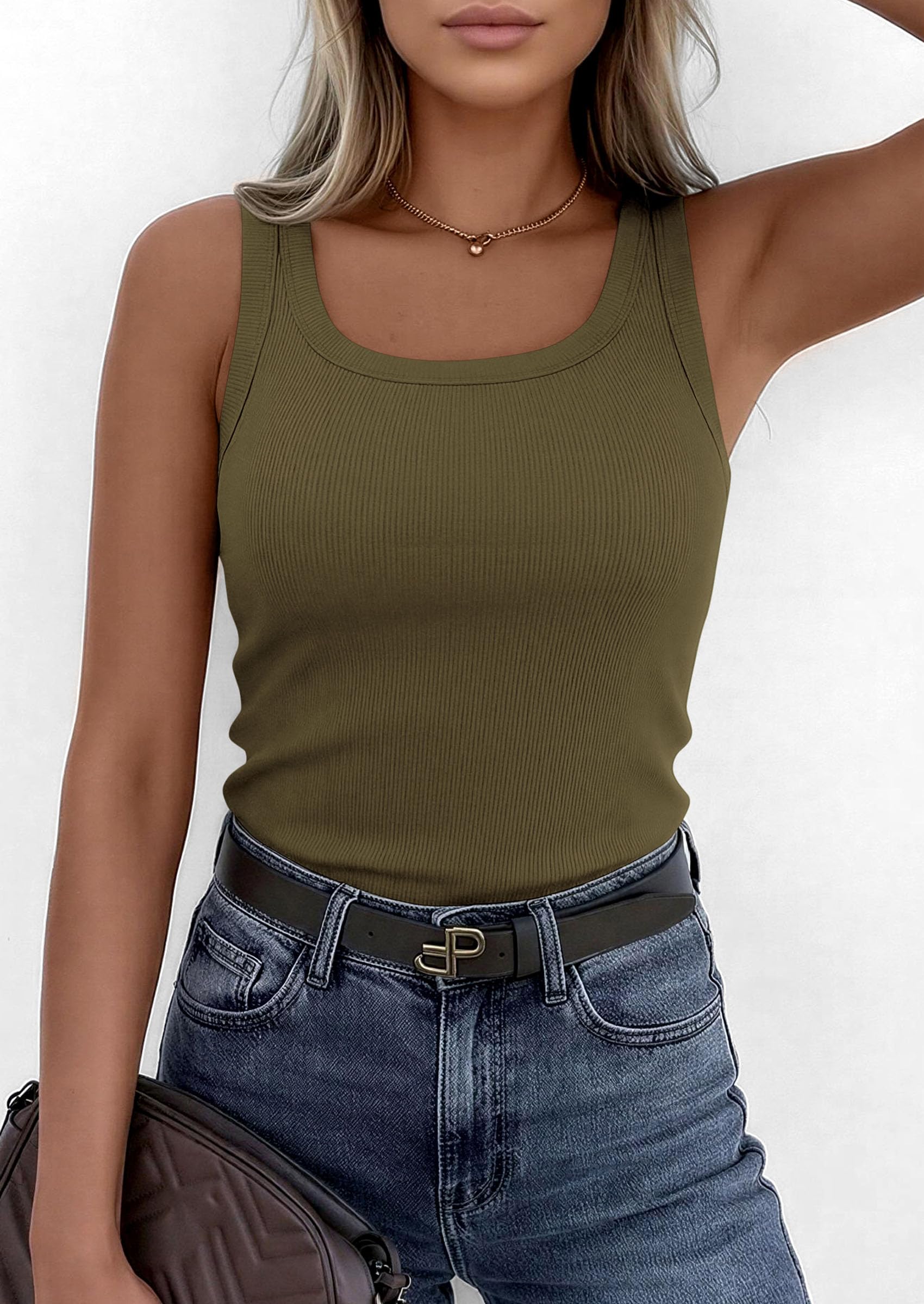 PRETTYGARDEN Womens Summer Tops Spring Cute Sleeveless Scoop Neck Workout Tank Top Casual Ribbed Knit Basic Cami Shirts PRETTYGARDEN