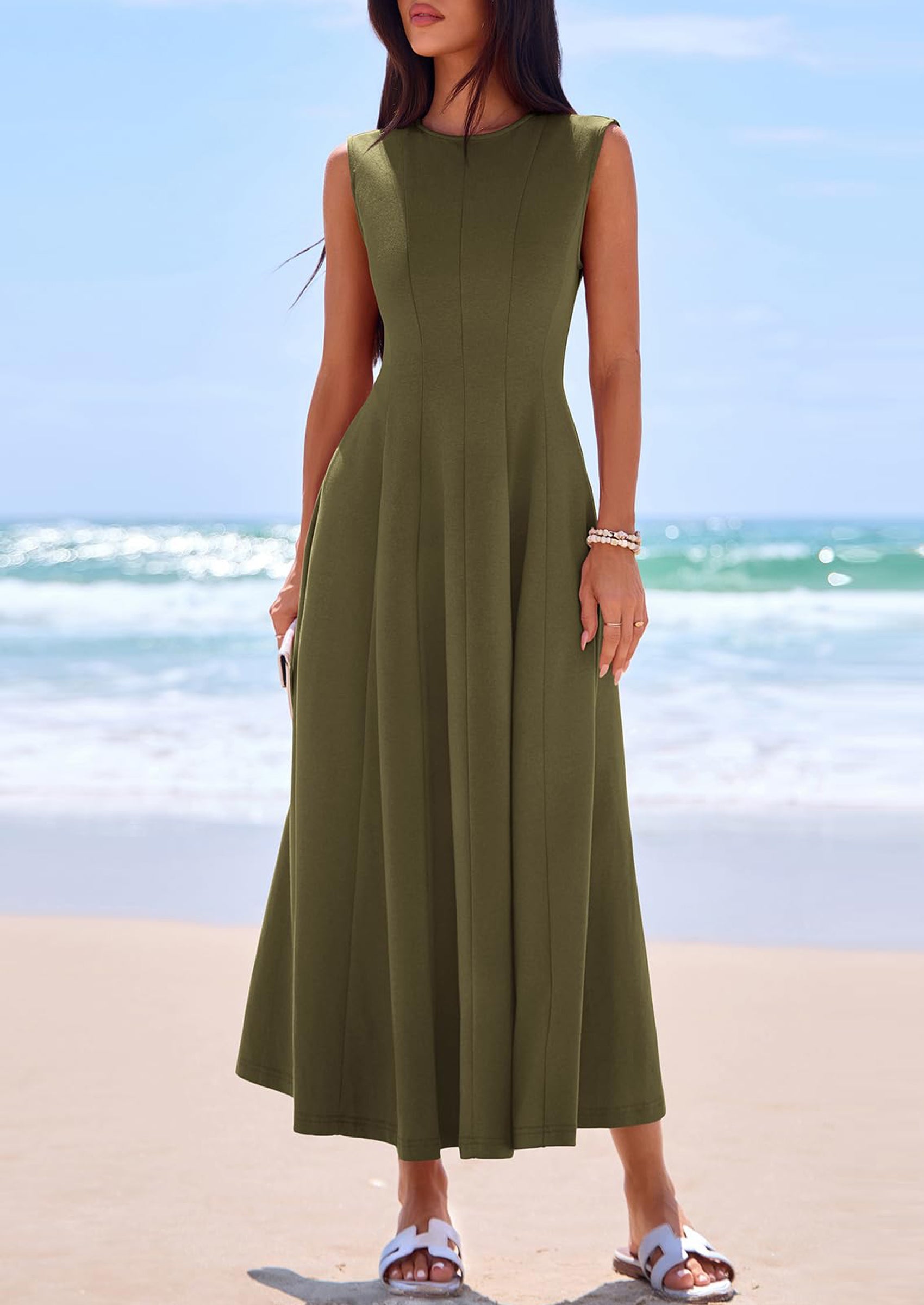 PRETTYGARDEN Sleeveless Crewneck Summer Maxi Dresses for Women Elegant Classy Semi Formal A Line Modest Party Dress PRETTYGARDEN