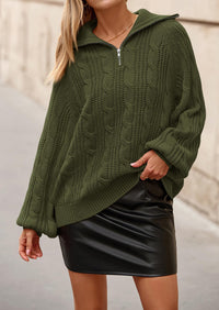 BTFBM Sweaters for Women Fall Fashion Loose Quarter Zip Pullover Collared Long Sleeve Cable Knit Winter Clothes