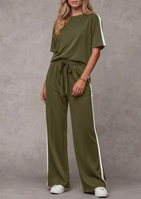 PRETTYGARDEN Women's 2 Piece Sets Summer Casual Short Sleeve Tops Wide Leg Pants Matching Lounge Set Vacation Travel Outfits PRETTYGARDEN
