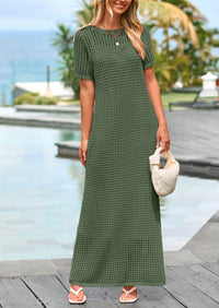 PRETTYGARDEN Womens Eyelet Cover Up Dress Summer Vacation Resort Maxi Dresses Beach Short Sleeve Hollow Out Sundress