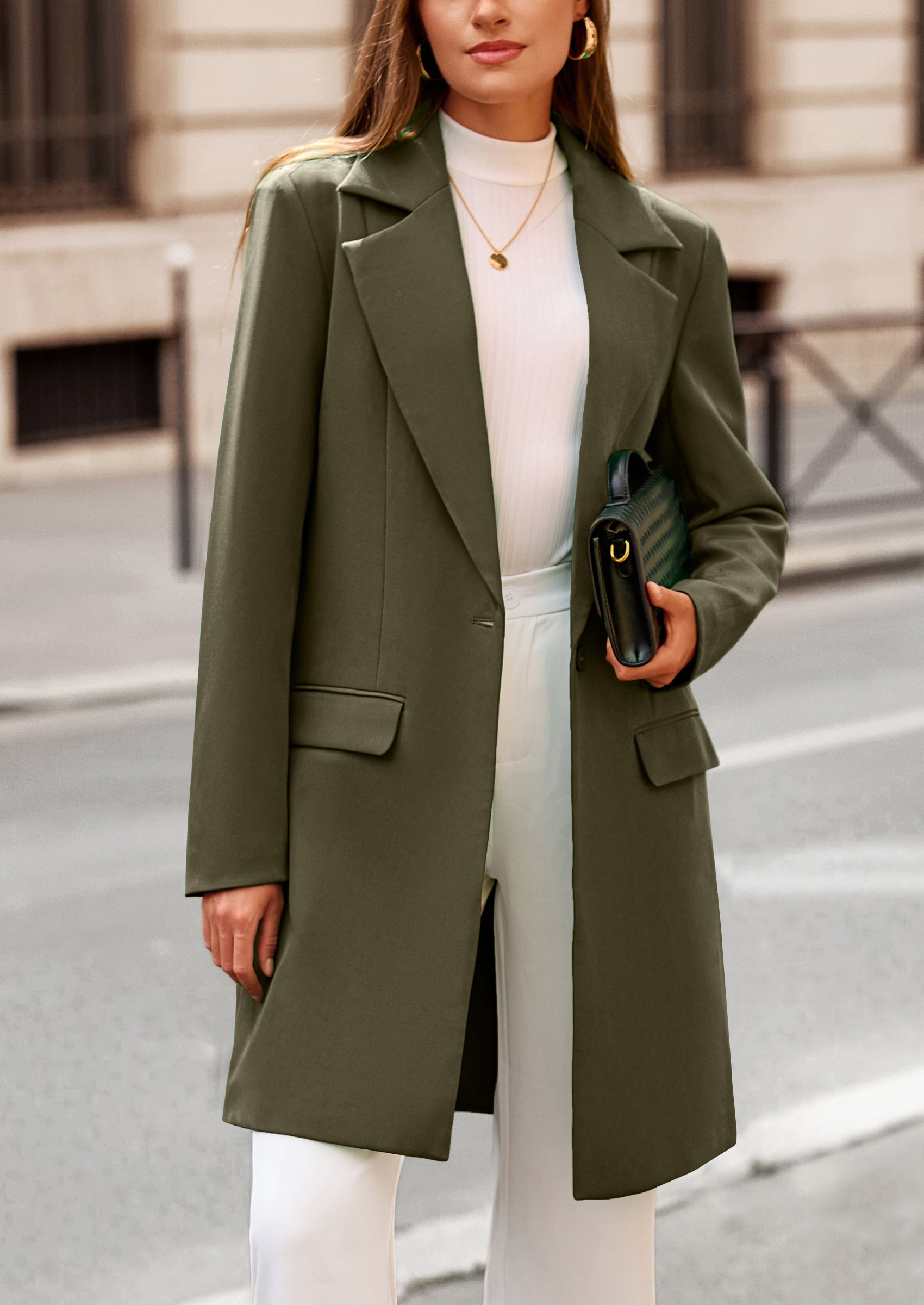 PRETTYGARDEN Women's Spring Fall Long Blazer Jackets Long Sleeve Lapel Pockets Loose Fit Work Casual Blazers Outerwear