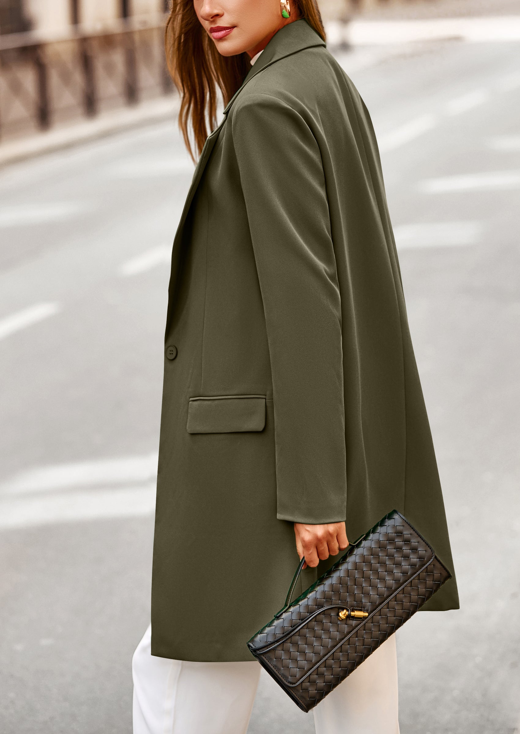 PRETTYGARDEN Women's Spring Fall Long Blazer Jackets Long Sleeve Lapel Pockets Loose Fit Work Casual Blazers Outerwear