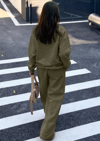 PRETTYGARDEN Casual Winter Two Piece Sets for Women V Neck Sweatshirt Loose Wide Leg Pants Tracksuit Knit Fall Outfits PRETTYGARDEN