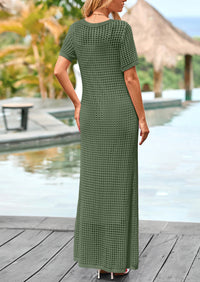 PRETTYGARDEN Womens Eyelet Cover Up Dress Summer Vacation Resort Maxi Dresses Beach Short Sleeve Hollow Out Sundress