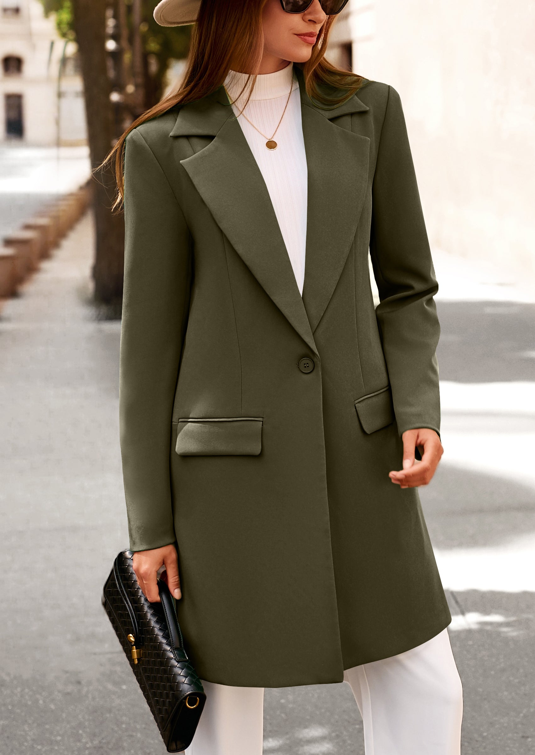 PRETTYGARDEN Women's Spring Fall Long Blazer Jackets Long Sleeve Lapel Pockets Loose Fit Work Casual Blazers Outerwear