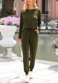 PRETTYGARDEN Lounge Outfit Long Sleeve Crewneck Pullover Tops High Waisted Pants Set Tracksuit