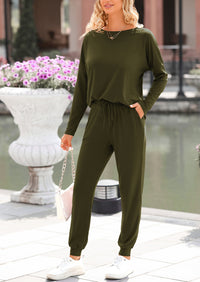 PRETTYGARDEN Lounge Outfit Long Sleeve Crewneck Pullover Tops High Waisted Pants Set Tracksuit