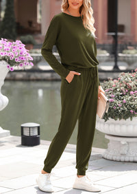 PRETTYGARDEN Lounge Outfit Long Sleeve Crewneck Pullover Tops High Waisted Pants Set Tracksuit