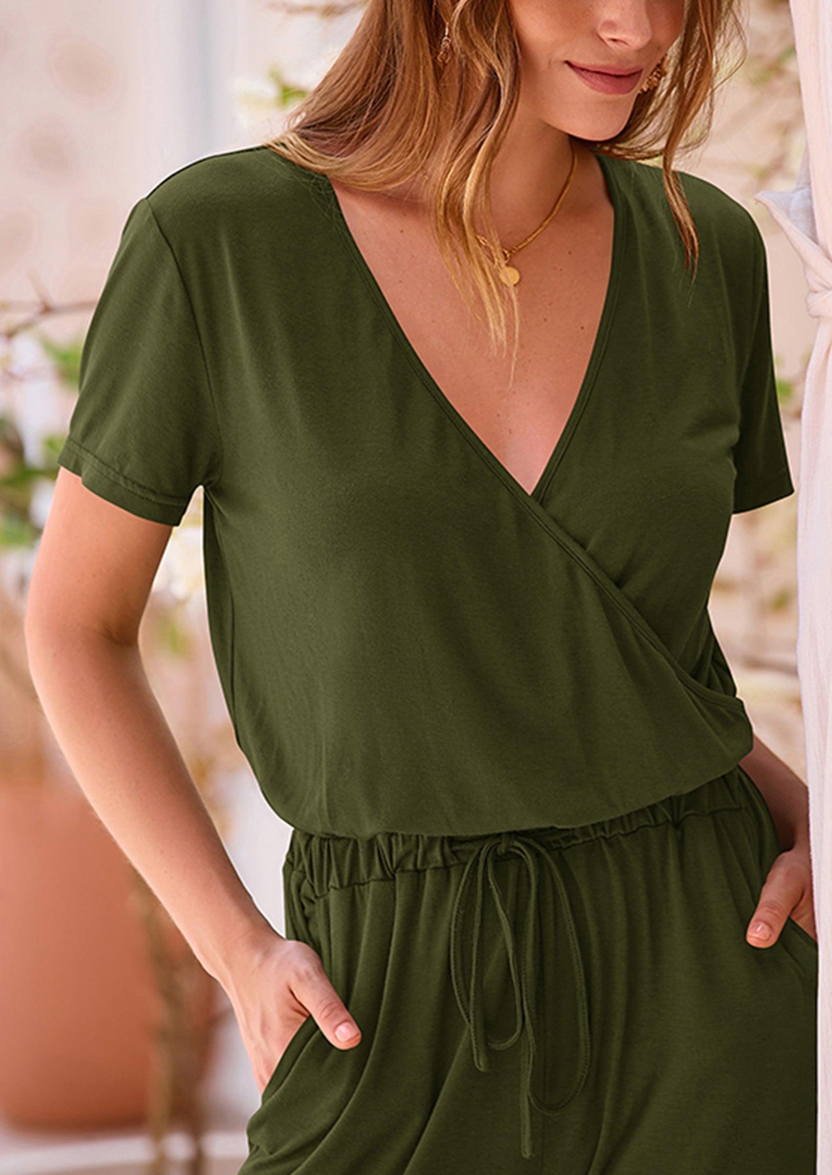 PRETTYGARDEN Jumpsuits for Women Dressy Summer Casual Short Sleeve Romper Spring Airport Beach Vacation Travel Outfits