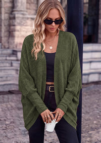 PRETTYGARDEN Batwing Long Sleeve Lightweight Cardigan Sweaters for Women Batwing Sleeve Long Cardigans Loose Fit Soft Ribbed Knit Light Weight Sweater Early Fall Fashion Streetwear Travel Outfits