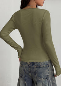 PRETTYGARDEN Womens Fall Long Sleeve Tops Lace Trim V Neck Button Henley Tshirts Slim Fitted Going Out Y2k Basic Shirts 2026