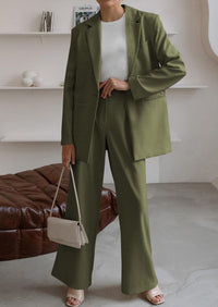 PRETTYGARDEN Women's Fall Two Piece Outfits Dressy Blazer Jacket and Wide Leg Pants Pockets Business Casual Office Suit Sets