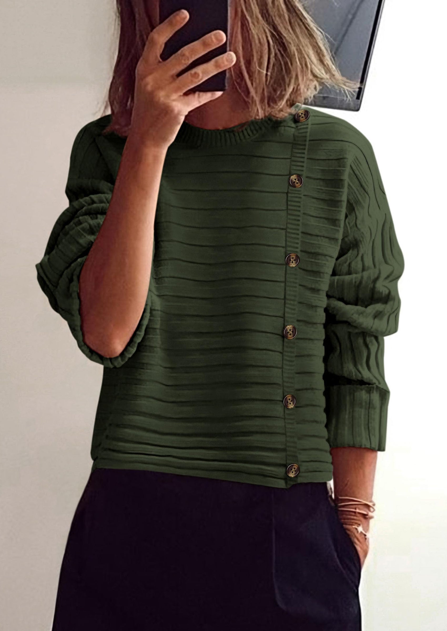 PRETTYGARDEN Womens Sweaters Fall Casual Long Sleeve Crewneck Button Loose Winter Knit Pullover Sweater Tops