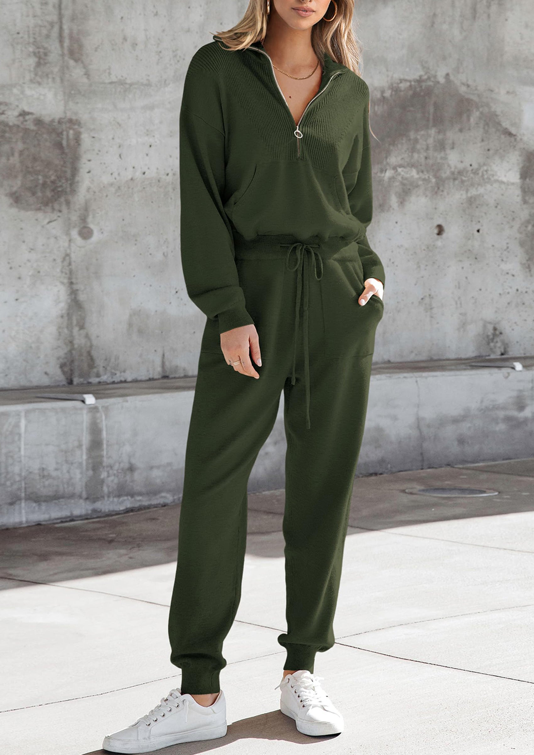 PRETTYGARDEN Women's 2 Piece Sweater Set Pullover Zip Up Sweatshirt Jogger Sweatpants Tracksuit Casual Outfit