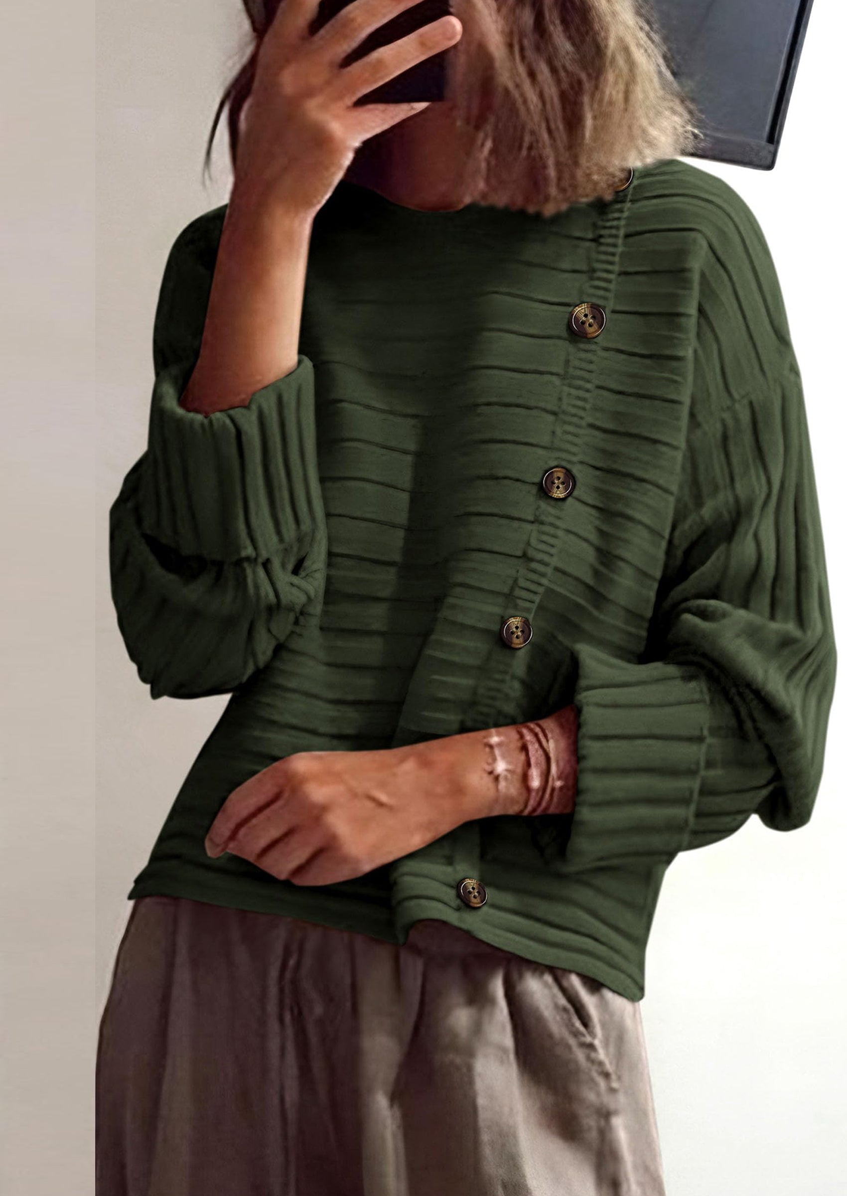 PRETTYGARDEN Womens Sweaters Fall Casual Long Sleeve Crewneck Button Loose Winter Knit Pullover Sweater Tops