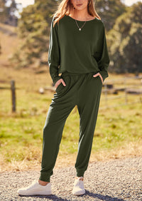 PRETTYGARDEN Women's Fall 2 Piece Lounge Set Long Sleeve Tops Ribbed Pants Spring Matching Sweatsuit Travel Outfits Clothes