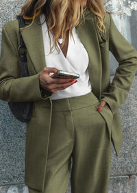 PRETTYGARDEN Women's Fall Two Piece Outfits Dressy Blazer Jacket and Wide Leg Pants Pockets Business Casual Office Suit Sets