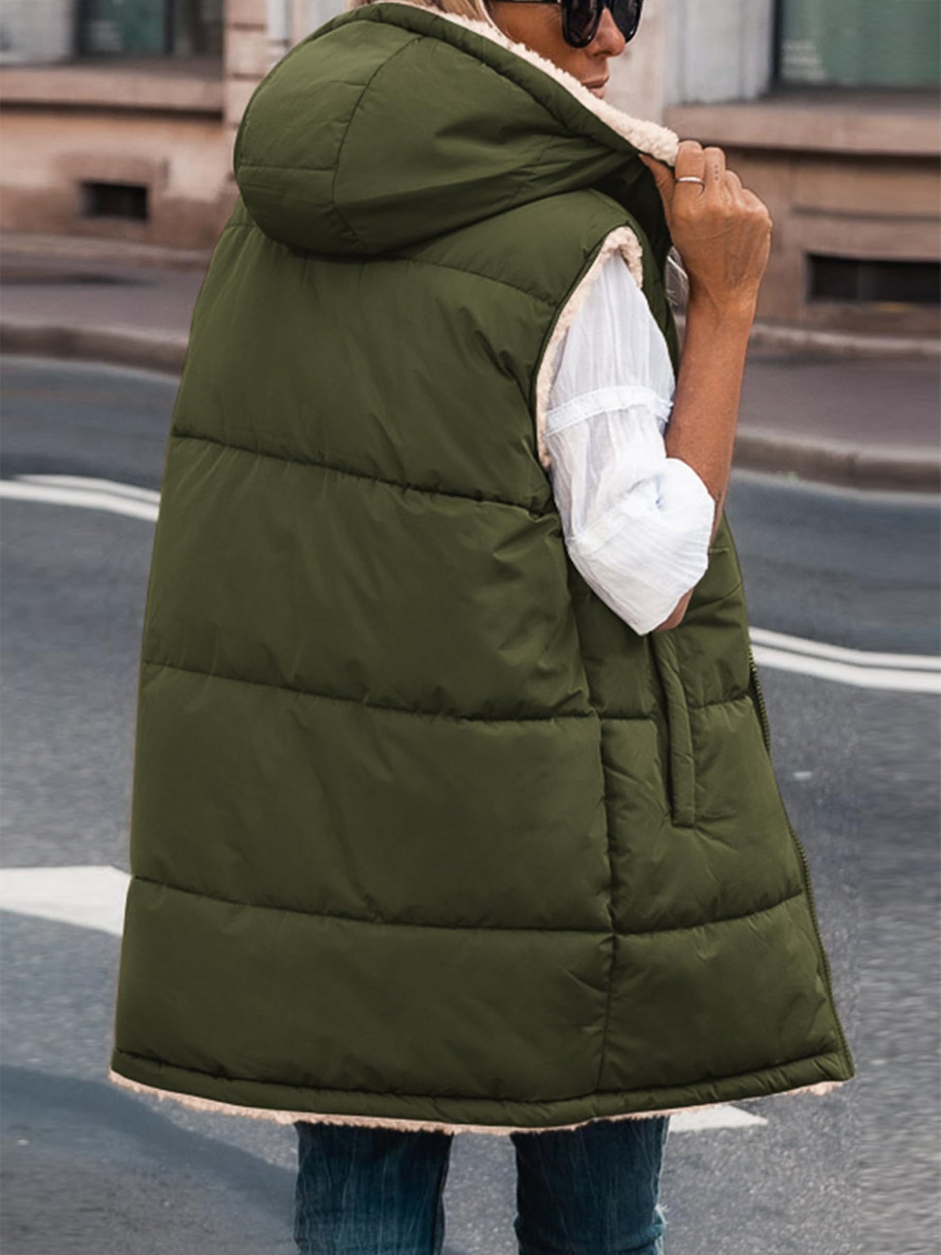 PRETTYGARDEN Womens Fall Reversible Vests Sleeveless Fleece Jacket Zip Up Hoodie Pockets Long Warm Winter Coat Outerwear