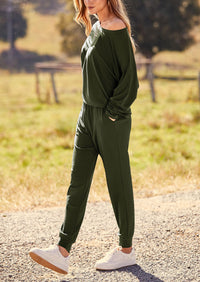 PRETTYGARDEN Women's Fall 2 Piece Lounge Set Long Sleeve Tops Ribbed Pants Spring Matching Sweatsuit Travel Outfits Clothes