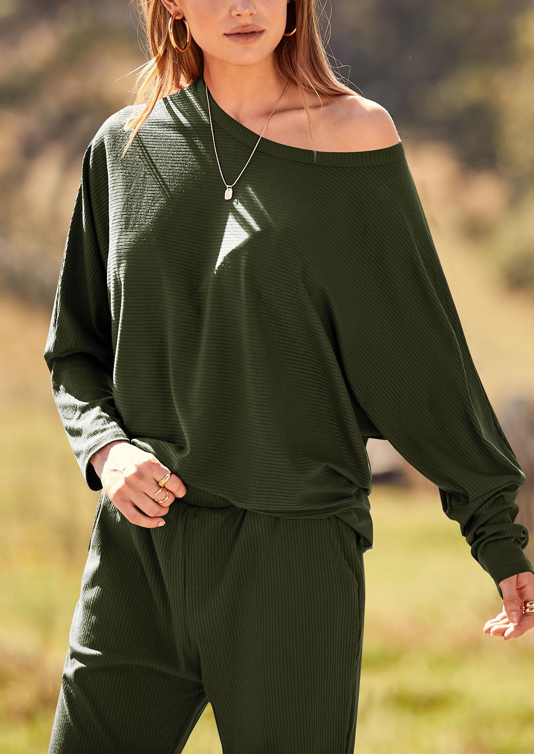 PRETTYGARDEN Women's Fall 2 Piece Lounge Set Long Sleeve Tops Ribbed Pants Spring Matching Sweatsuit Travel Outfits Clothes