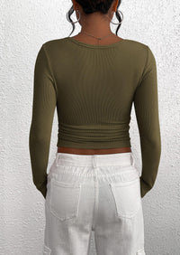 BTFBM Women Long Sleeve Shirts Fall Tops V Neck Button Up Slim Fit Ribbed Knit Solid Color Casual Shirts