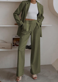 PRETTYGARDEN Women's Fall Two Piece Outfits Dressy Blazer Jacket and Wide Leg Pants Pockets Business Casual Office Suit Sets