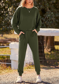 PRETTYGARDEN Women's Fall 2 Piece Lounge Set Long Sleeve Tops Ribbed Pants Spring Matching Sweatsuit Travel Outfits Clothes