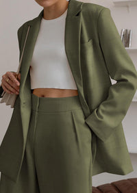 PRETTYGARDEN Women's Fall Two Piece Outfits Dressy Blazer Jacket and Wide Leg Pants Pockets Business Casual Office Suit Sets