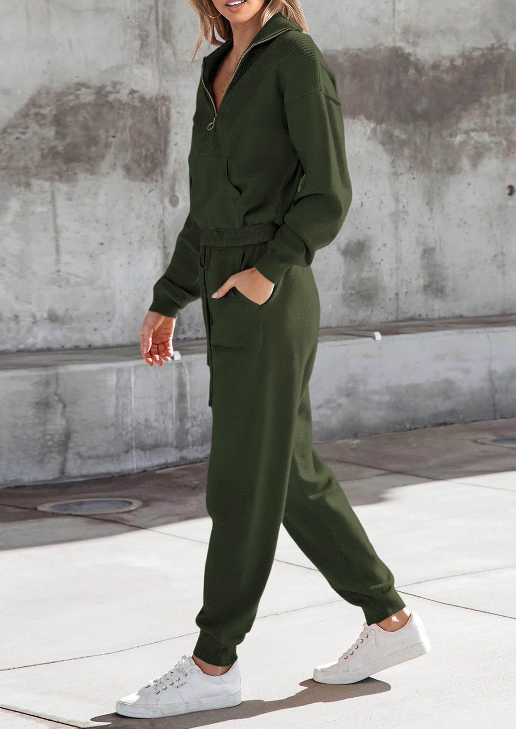 PRETTYGARDEN Women's 2 Piece Sweater Set Pullover Zip Up Sweatshirt Jogger Sweatpants Tracksuit Casual Outfit