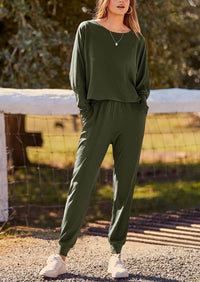 PRETTYGARDEN Women's Fall 2 Piece Lounge Set Long Sleeve Tops Ribbed Pants Spring Matching Sweatsuit Travel Outfits Clothes