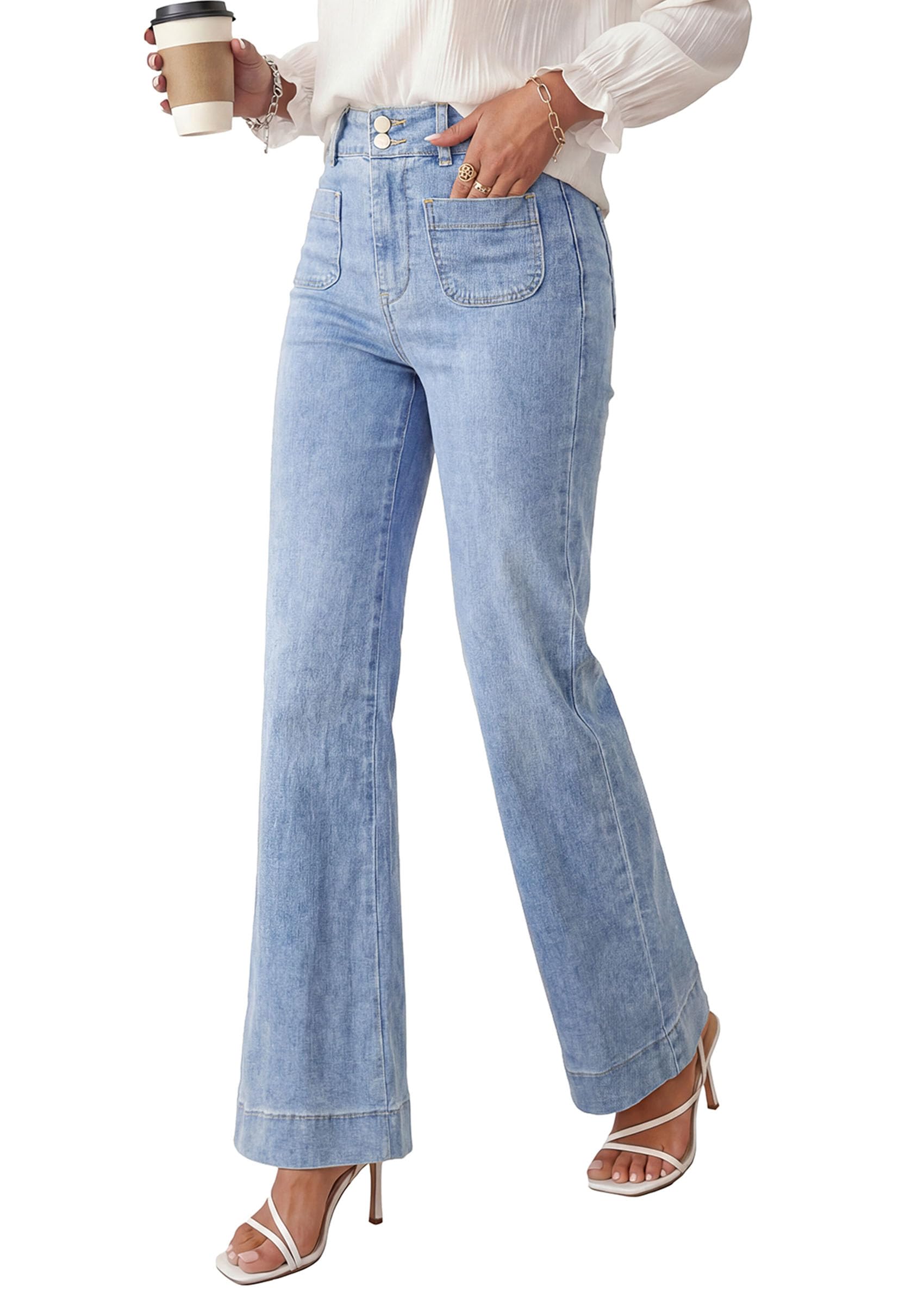 PRETTYGARDEN Womens Wide Leg Jeans High Waisted Stretchy|High Rise Bootcut Jeans with Front Patch Pockets, Loose Fit Daily Wear Denim, Trendy Work Pants, Business Casual Outfits