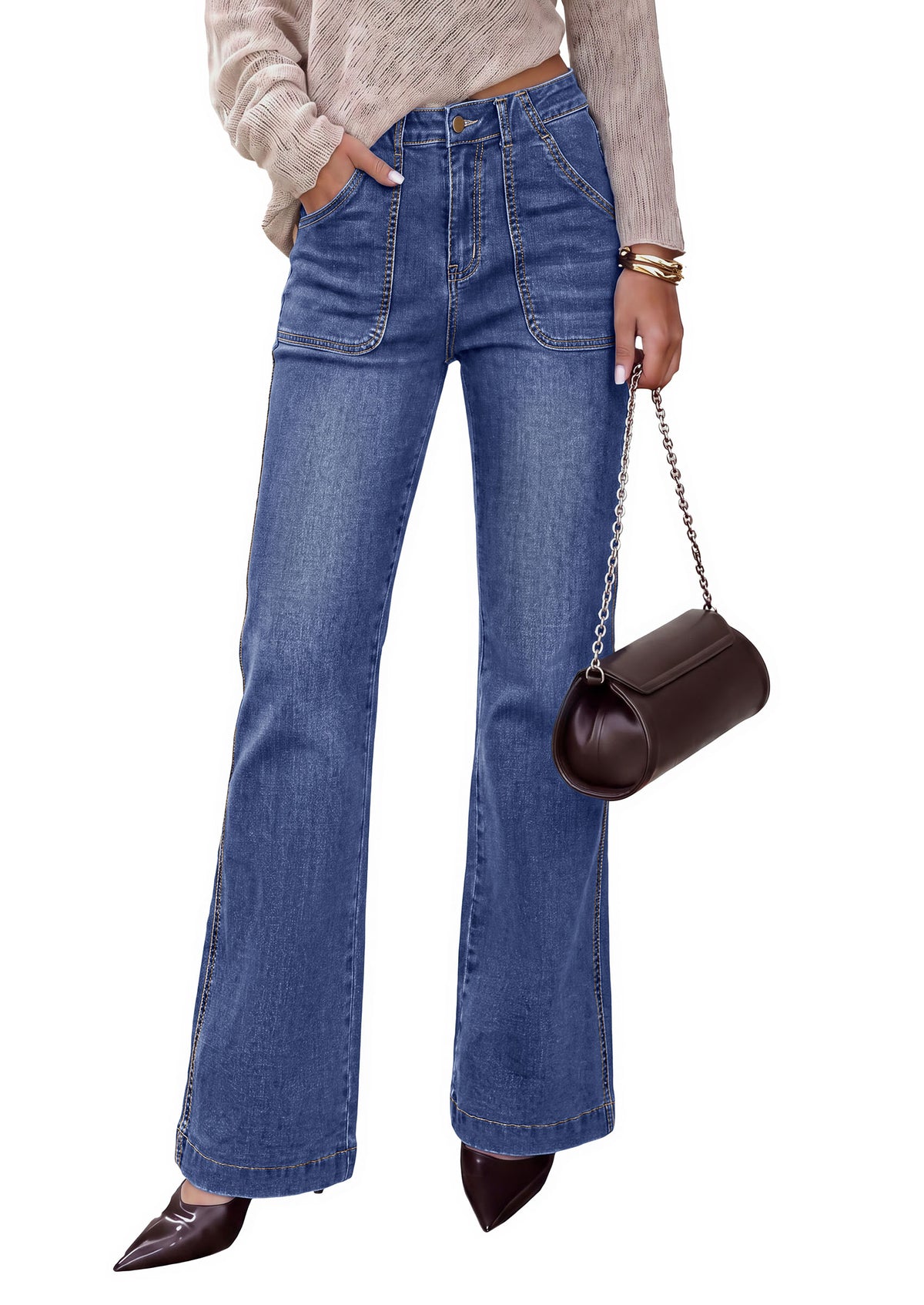 PRETTYGARDEN Womens High Waisted Wide Leg Jeans Demin Pants						  Practical Pockets,Loose Fit, Stretchy Straight Lightweight Baggy Jeans,Business Casual Work Outfits,2026 Fall Daily Wear
