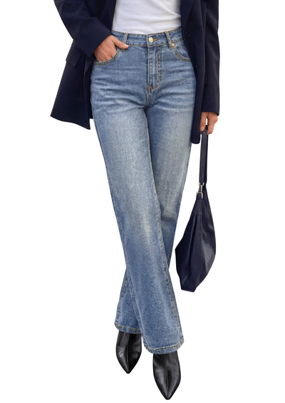 PRETTYGARDEN Womens Jeans Straight Leg Stretchy High Waist | Classic Rigid Structured Tummy Control Pants with Practical Pockets, Ideal for Business Office, Daily Casual, Back to School