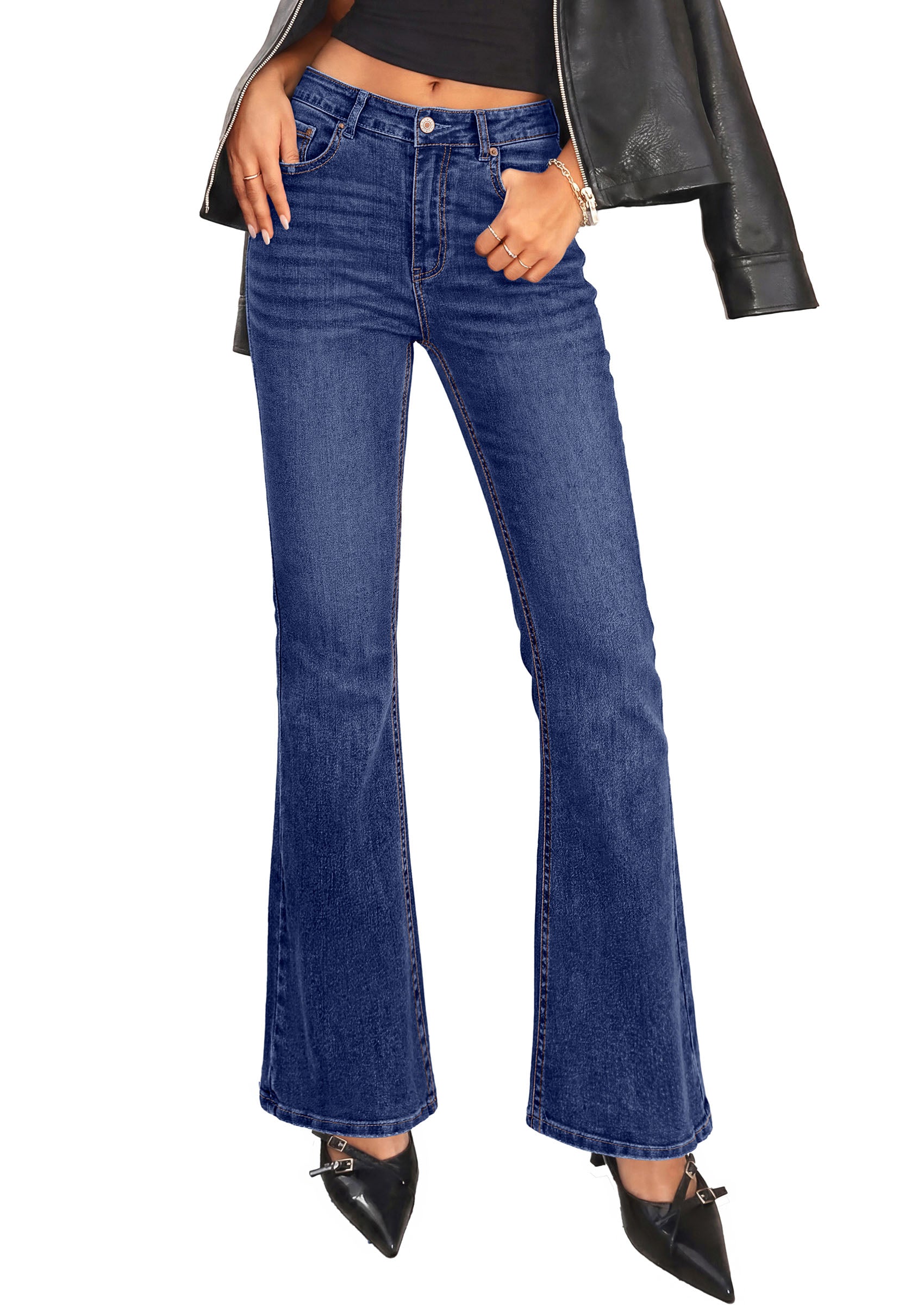 PRETTYGARDEN Womens High Waisted Flare Bell Bottom Jeans | Stretchy Trendy, High Waisted Rise, Flare Bell Bottom, Pockets, Dressy Casual Outfits, Fall Winter Fashion Clothing