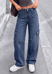 PRETTYGARDEN Barrel Pants Women Wide Leg Baggy Denim Jeans  Relaxed Fit,Utility Pockets,Loose Streetwear,Boyfriend Style,Y2K Outfits,Fashion Cargo Pants,Fall Clothes