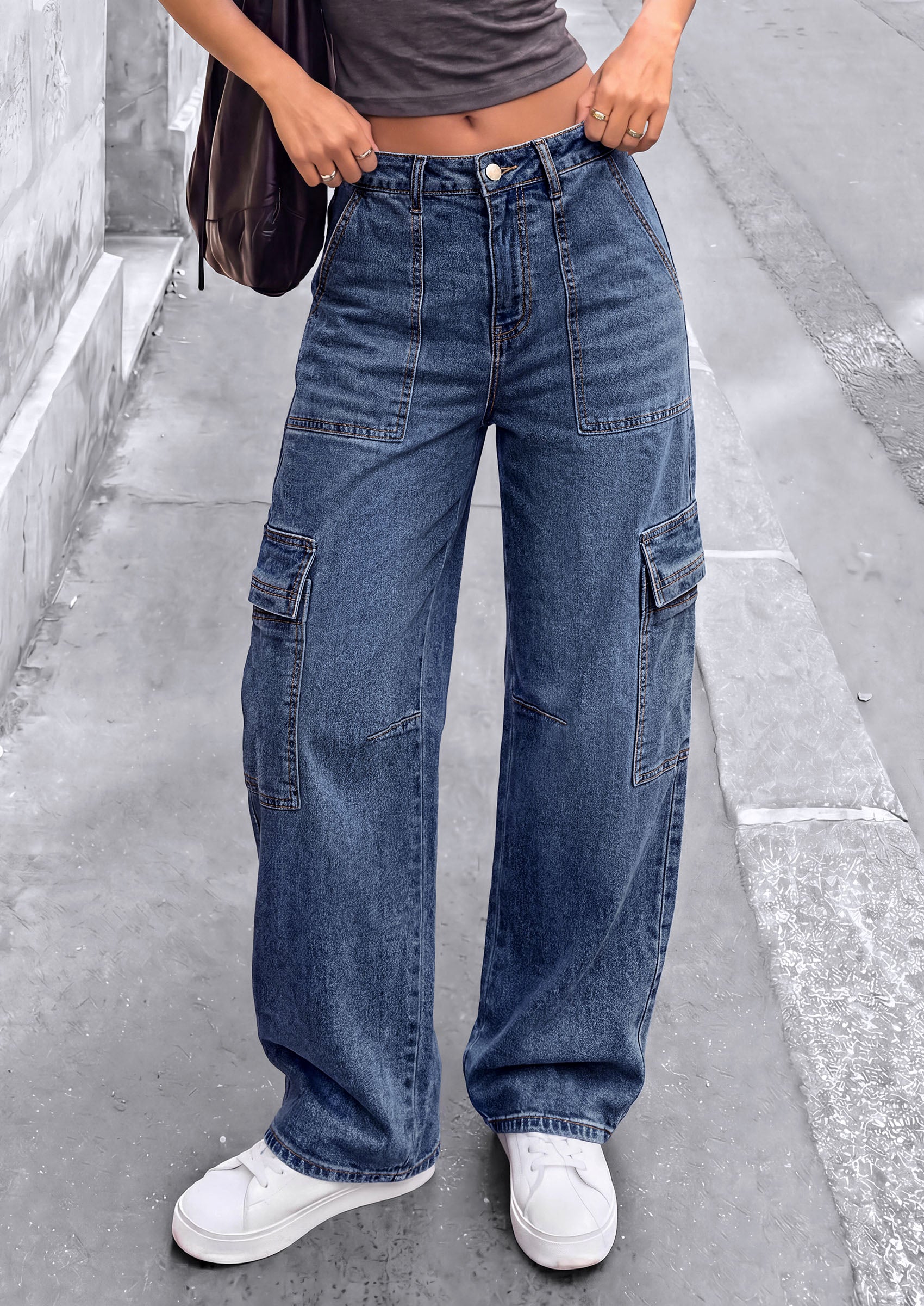 PRETTYGARDEN Barrel Pants Women Wide Leg Baggy Denim Jeans  Relaxed Fit,Utility Pockets,Loose Streetwear,Boyfriend Style,Y2K Outfits,Fashion Cargo Pants,Fall Clothes