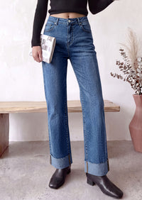 PRETTYGARDEN Women's Baggy Denim Jeans Wide Leg Pants | Stretchy High Waisted, Straight Leg Pockets, Cuffed Raw Hem Boyfriend, Trendy Bottoms, Fall Fashion Clothes, Casual Outfits